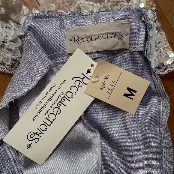 NWT Deadstock Vintage 90s Recollections Purple Metallic Lace Saloon Dress Size M - Picture 8 of 8